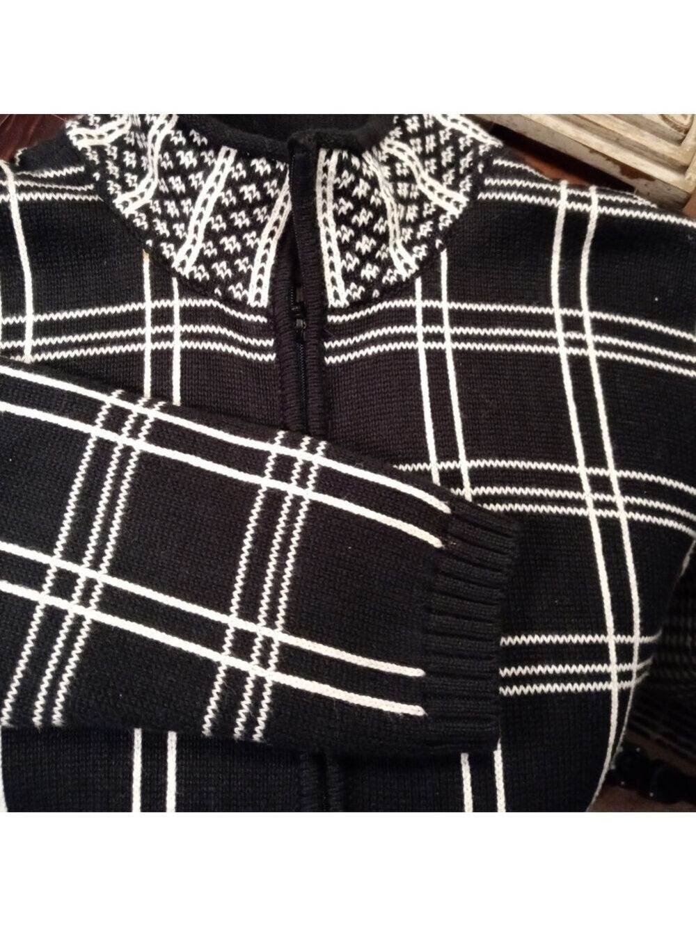 Talbots Petites Vintage Windowpane Check Cotton Zip Front Cardigan - Picture 5 of 5